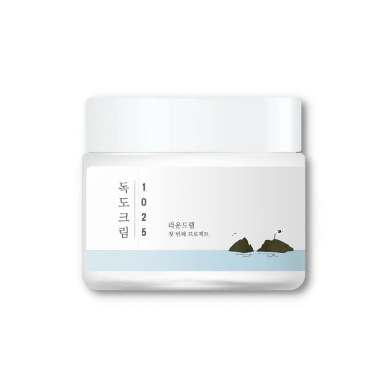 Round Lab 1025 Dokdo Cream jar with minimalist design and Korean text.