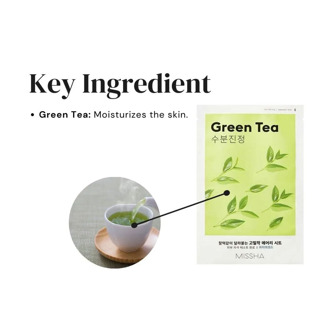 Green Tea Face Mask Missha with a cup of tea | Moshi Moshi Mart