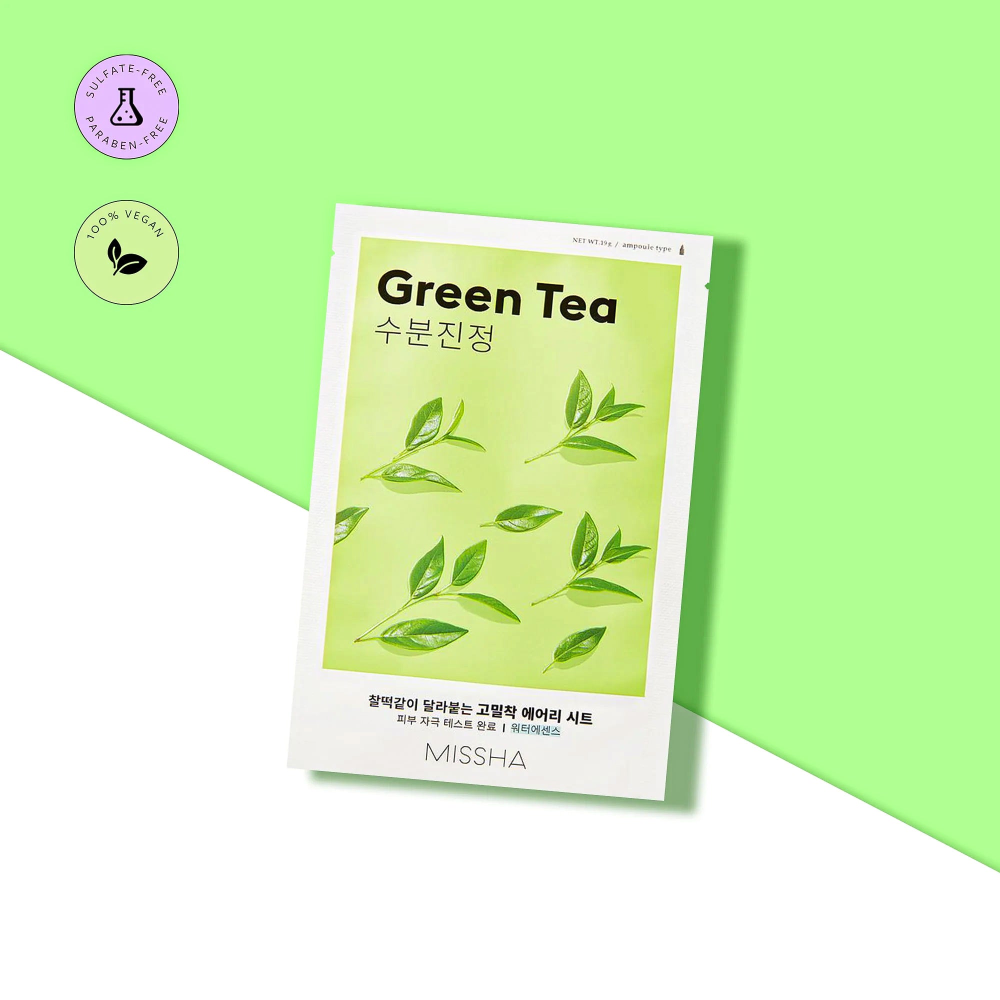 Green Tea Face Mask Missha with vegan logo| Moshi Moshi Mart